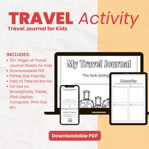 Kids Travel Journal Printable Digital Travel Diary for Children Fun Vacation Activity Book Travel Keepsake PDF for Kids Instant Download