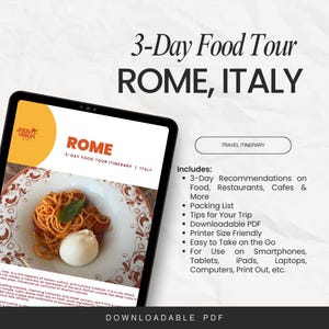 Itinéraire de la visite gastronomique de Rome – Guide de voyage de Rome de 3 jours | Planificateur de vacances pour gourmets d'Italie, téléchargement numérique