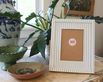 Green Ticking Stripe Fabric Frame | Green and White Ticking Striped Fabric Wrapped Picture Frame | Square Frame | Fabric Matted Frame