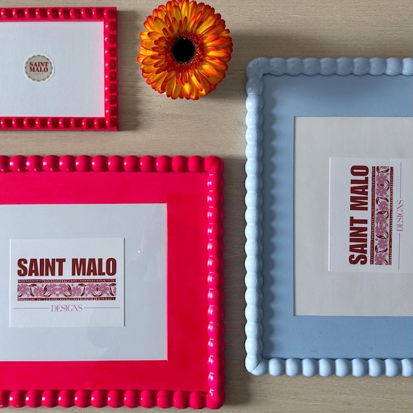 Custom Colorful Wooden Glossy Bobble Bobbin Hand Painted Frame and Mat | 11x14 Frame | Fits 8x10 Print
