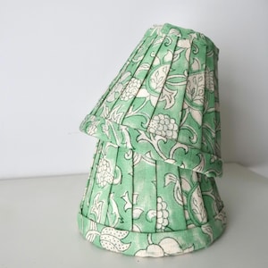Pair of Upholstered Block Print Mint Green Clip On Lamp Shades