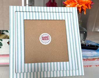 Custom Blue Ticking Stripe Fabric Wrapped Frame, Fabric Mat, Multiple Colors Available, Striped Frame, 6x6, 8x8 & 8x10 Frame