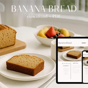 Banana Bread Recipe Recipe Print Out Easy Breakfast Baking Printable Cookbook Page Kitchen Art Digital Download PDF