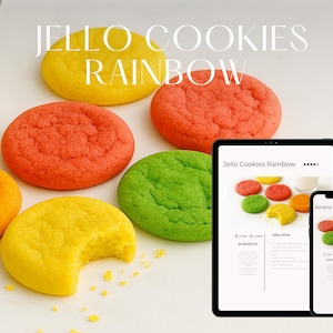 Bestes Rezept Druckbare Rezeptkarte Jello Cookies Rainbow Best Fun Dessert A4 Rezept ausdrucken buntes Backen GoodNotes Download Küchenkunst