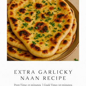 Receta de pan naan de ajo (PDF imprimible) | Pan plano fácil sin levadura de inspiración india