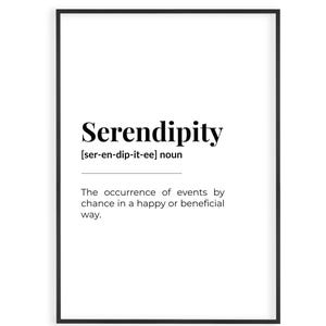 Serendipity Definition Wall Art | Minimalist Dictionary Print | Black and White Typography Poster | Digital Download