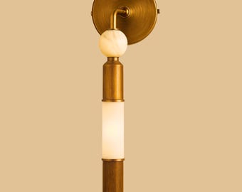 Handmade Marble Brass Wall Sconce, Frosted Glass Light Fixture