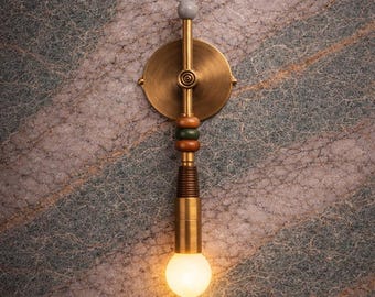 New Gold Brass Wall Sconce with Marble Leather Accent, Relic Wall Light Single Modern Light Fixture