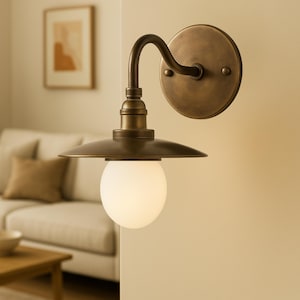 Brass Wall Light Sconce, Frosted Glass Sconce Light, Mid Century Modern Wall Sconce, Reading Lamp, Bedroom Light, Indoor Wall Light
