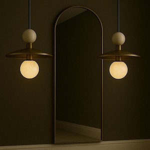 Brass Pendant Light, Marble Stone Chandelier Lighting, Modern Ceiling Lamp image 2