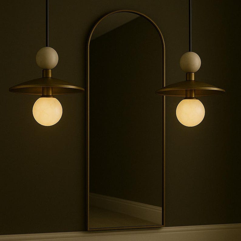 Brass Pendant Light, Marble Stone Chandelier Lighting, Modern Ceiling Lamp image 2