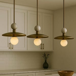 Brass Pendant Light, Marble Stone Chandelier Lighitng, Modern Brass Finish Ceiling Lamp, Light Pendant, Bedside Ceiling Lamp,