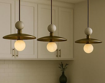 Brass Pendant Light, Marble Stone Chandelier Lighting, Modern Ceiling Lamp