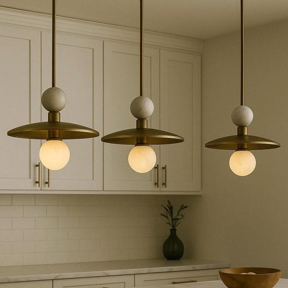 Brass Pendant Light, Marble Stone Chandelier Lighting, Modern Ceiling Lamp