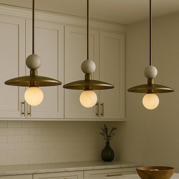 Brass Pendant Light, Marble Stone Chandelier Lighting, Modern Ceiling Lamp