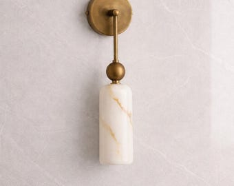 Aurelian Brass Wall Sconce Light, Brass Wall Sconce Light, Brass Wall Sconce with Alabaster Shade