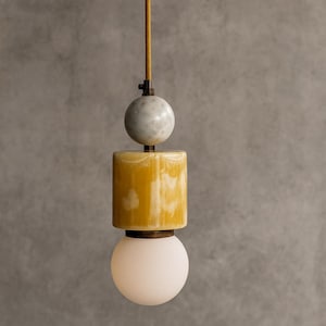Modern Alabaster Pendant Light, Brass & Marble Accents Chandelier Lighting