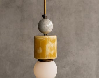 Modern Alabaster Pendant Light, Brass & Marble Accents Chandelier Lighting