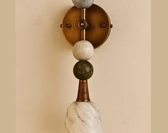 Handmade Marble & Leather Wall Sconce, Modern Light Fixture