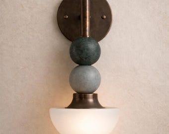 Starta Wall Sconce Light with Frosted Glass Globe, Handmade Wall Lamp, Bedside Lamp