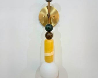 Handmade Marble Wall Sconce, Frosted Glass, Brass Light Fixture