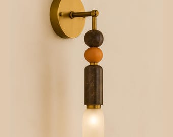 Handmade Marble Wall Sconce, Frosted Glass, Brass Accent Light