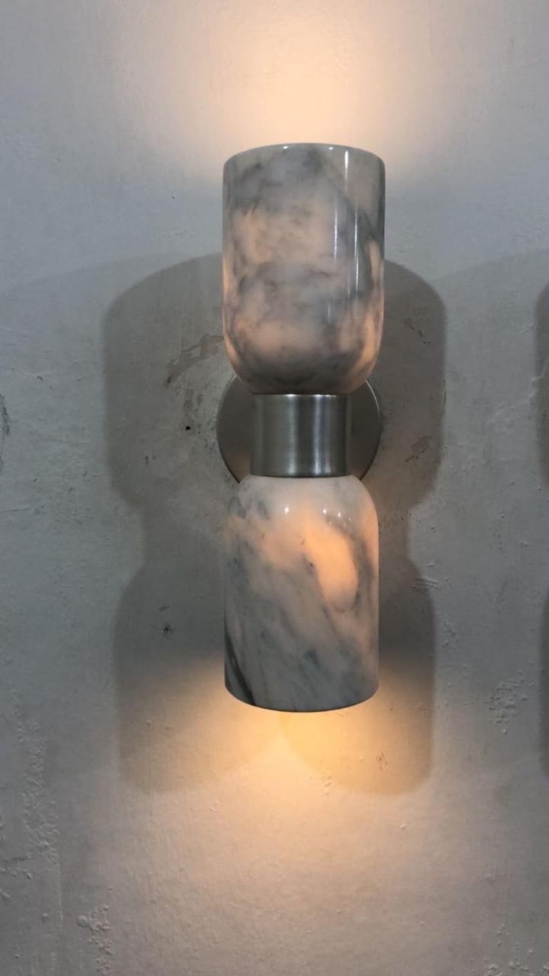 Handmade Alabaster Sconce Light, Modern Brass Wall Lamp image 4