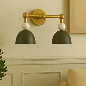 Double Brass Shade Wall Light Sconce, Bedroom Wall Lamp, Indoor Wall Light, Mid Century Modern Wall Sconce, Reading Lamp