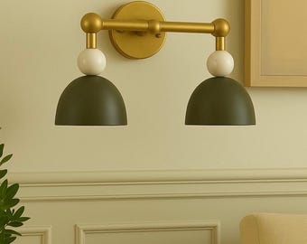 Handmade Double Brass Shade Wall Sconce, Modern Light Fixture