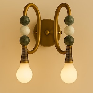 Double Loop Wall Light Sconce, Marble Stone Wall Sconce Lights, Mid Century Modern Wall Sconce Bedroom Wall Lamp, Indoor Wall Light