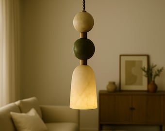 Alabaster Pendant Light, Modern Brass Chandelier, Marble Accents