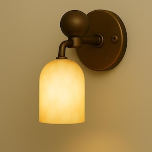 Alabaster Stone Wall Sconce, Minimal Sconce Light, Modern Wall Light Sconce, Vintage Wall Sconce Lamp, Brass Wall Lamp, Modern Brass Light