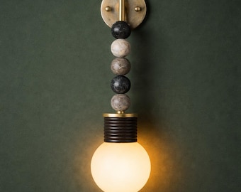Handmade Marble & Leather Wall Sconce Mid-Century Modern Wall Lamp, Totem Loop Wall Sconce