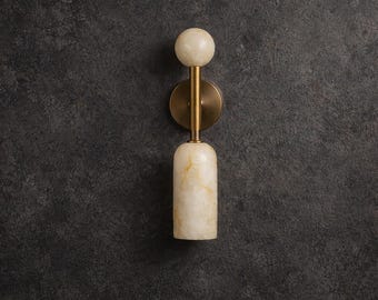 Brass Alabaster Wall Sconce, Modern Mid Century Bathroom Vanity Light, Handmade Brass Sconce Light, Marble Wall Light, Bedside Lighting