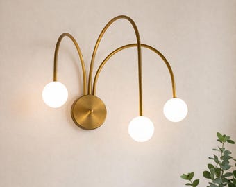 Modern Triple Globe Brass Wall Sconce – Mid Century Elegant Wall Light