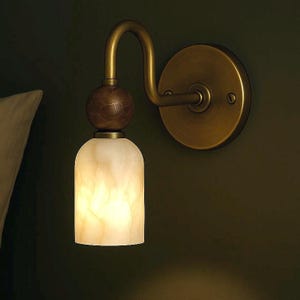 Mid Century Modern Alabaster Sconce, Vintage Wall Light Sconce, Brass Wall Lamp, Minimal Sconce Light, Modern Brass Light