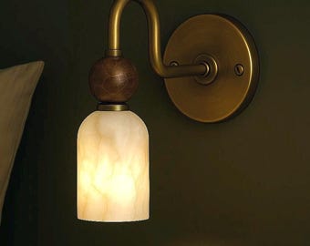 Handmade Alabaster Wall Sconce, Brass Modern Light Fixture