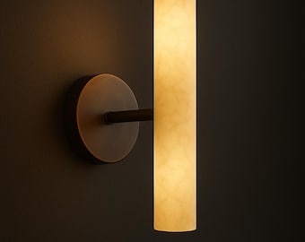 Handmade Alabaster Wall Sconce, Brass Mid-Century Modern Light