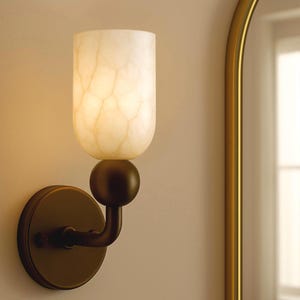 Victorian Alabaster Stone Wall Sconce, Minimal Sconce Light, Modern Wall Light Sconce, Vintage Wall Sconce Lamp, Brass Finish Wall Lamp