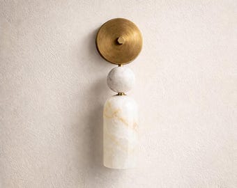 Alabaster Brass Wall Sconce Light, Brass Wall Sconce Light, Brass Wall Sconce with Alabaster Shade