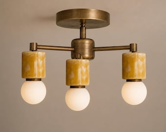 Modern Brass Chandelier Lighting, Handmade Pendant Lighting, Marble Accents, Art Deco Style