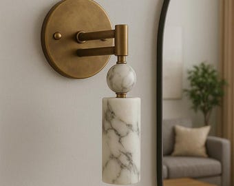 Handmade Alabaster Brass Wall Sconce - Mid Century Modern Light