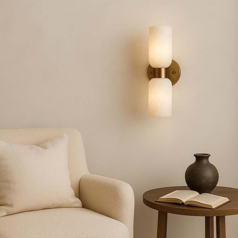 Handmade Alabaster Sconce Light, Modern Brass Wall Lamp image 6