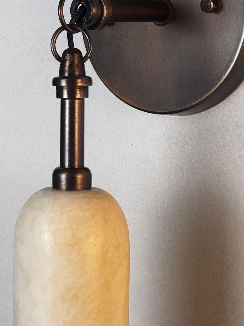 Handmade Brass Wall Sconce with Alabaster Shade, Modern Vanity Light, Hallways Wall Lamp, Luxury Lighting image 9