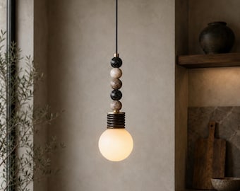 Marble and Brass Pendant Light, Modern Accent Fixture, Kitchen Island Chandelier