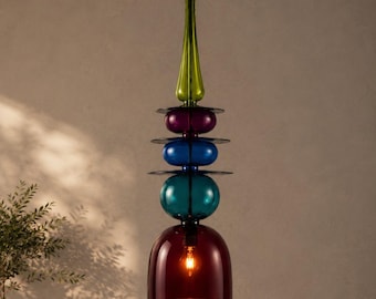 Handmade Glass Pendant Light, Blown Glass Chandelier, Boho Ceiling Lamp, Home Decor Gift