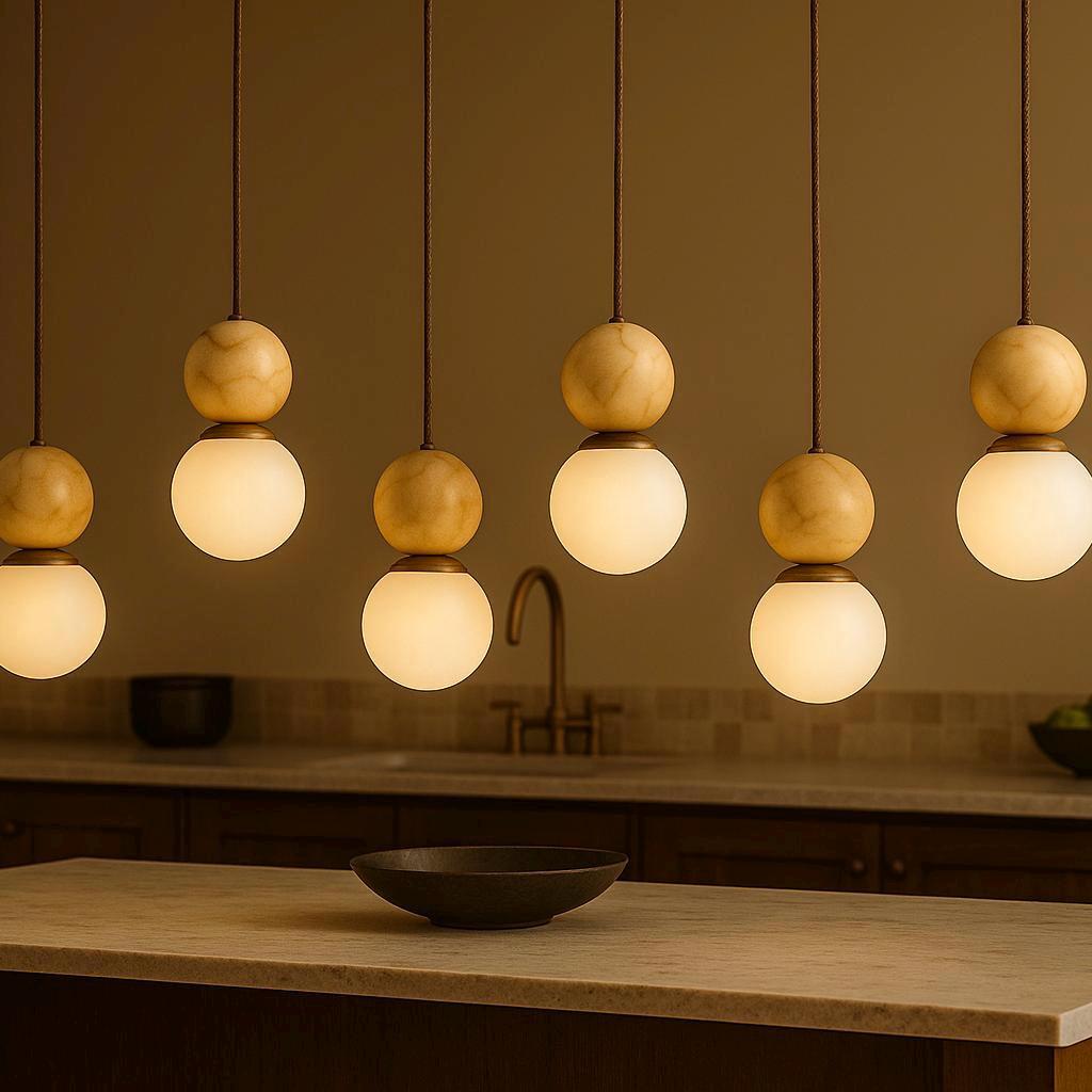 Lustre en marbre et pierre, suspension en laiton, plafonnier moderne finition laiton, suspension lumineuse, plafonnier de chevet,