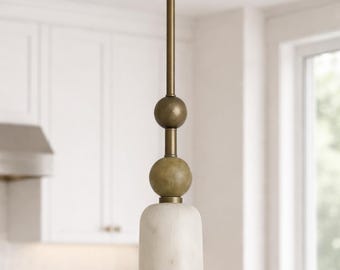 Brass Pendant Light with Alabaster Shade, Marble Gemstone Chandelier Lighting; Sakhawy Pendant