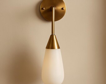 Frosted Glass Bedside Lamp, Brass Wall Sconce Light, Mid Century Modern Light, Bathroom Vanity