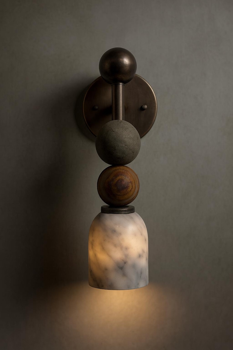 Handgjord vägglampa i alabaster, mässingslampa i mitten av århundradet med alabasterskärm, sänglampa; Sakhawy vägglampa bild 9